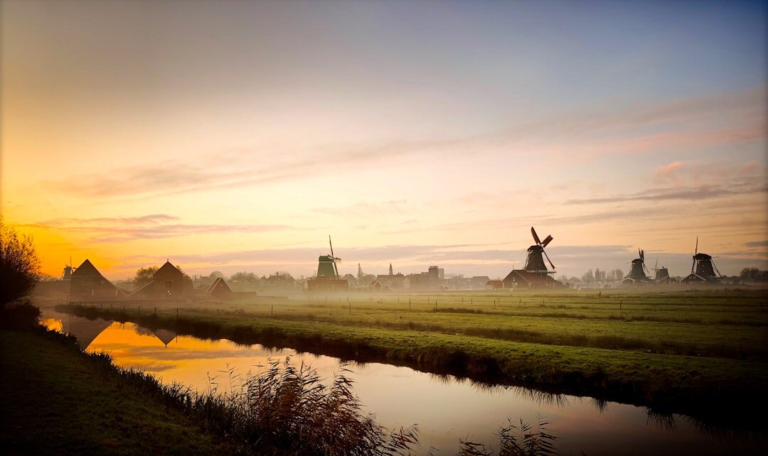 dutch windmill at dusk